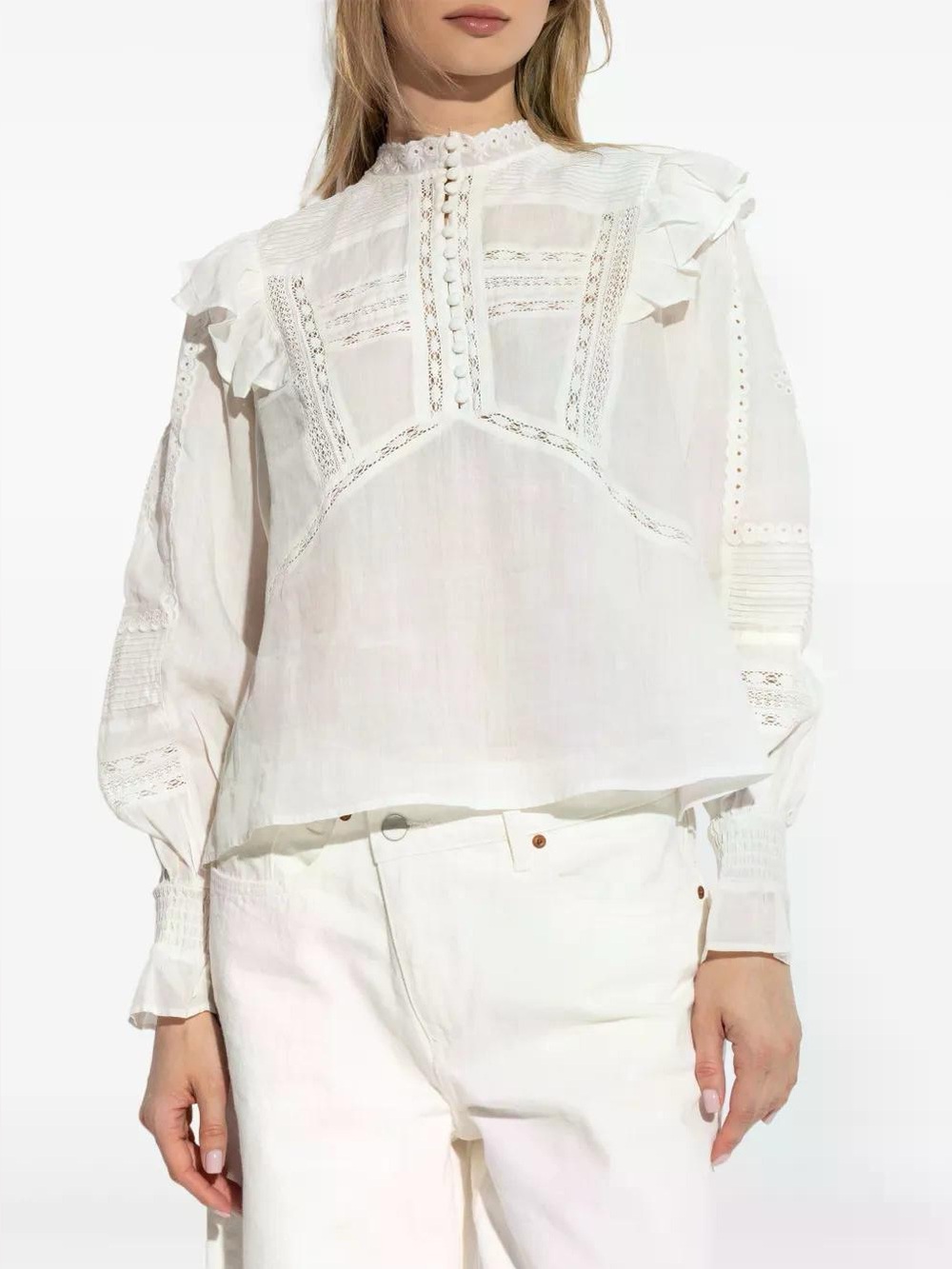 NWT AllSaints White Lace-Detail Blouse